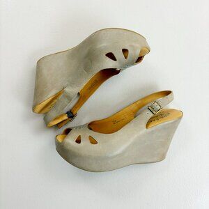 KORK-EASE Felicia Leather Wedge Slingback Sandal US 7 Reef Gray Garnet Hill